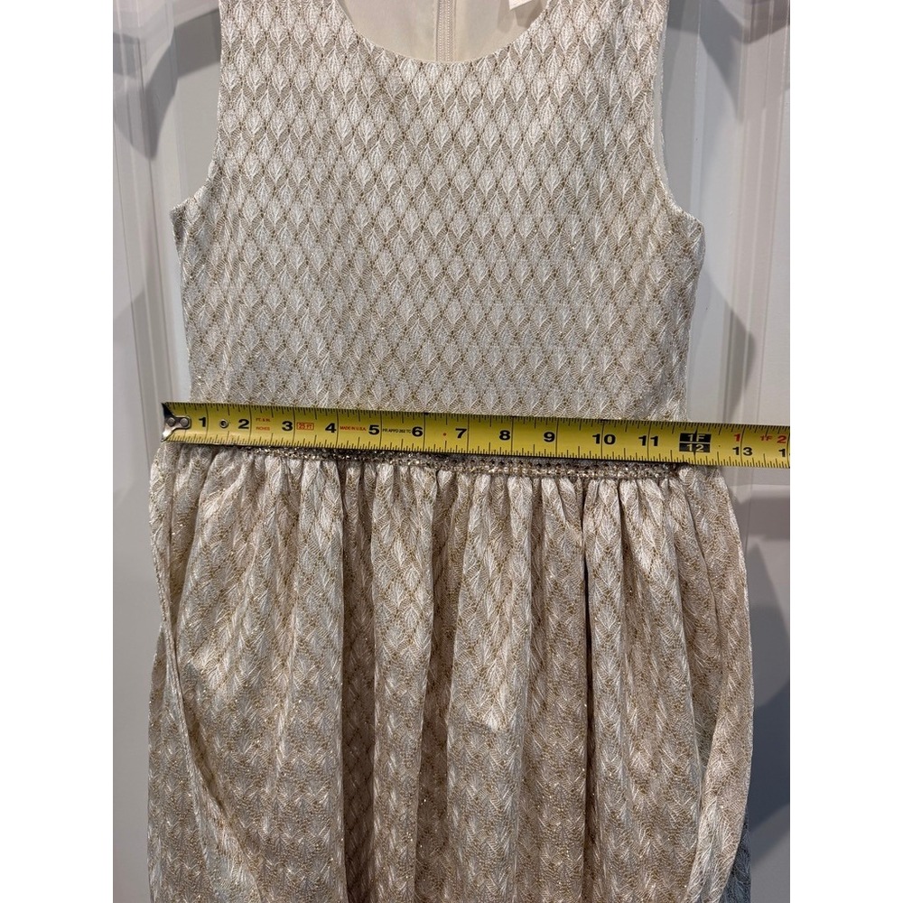 Tahari Girl Gold Metallic Jacquard Rhinestone Party Dress Size 7 Holiday Wedding - Picture 5 of 10